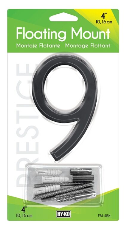 Hy-Ko FM-4BK-9 House Number, Character: 9, 4 in H Character, Black Character