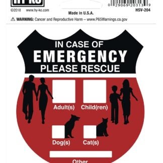 Hy-Ko HSV-204 Graphic Sign, IN CASE OF EMERGNCY PLEASE RESCUE, Silver Background, Vinyl, 4 in H x 4 in W Dimensions Sells in Quantity of 6