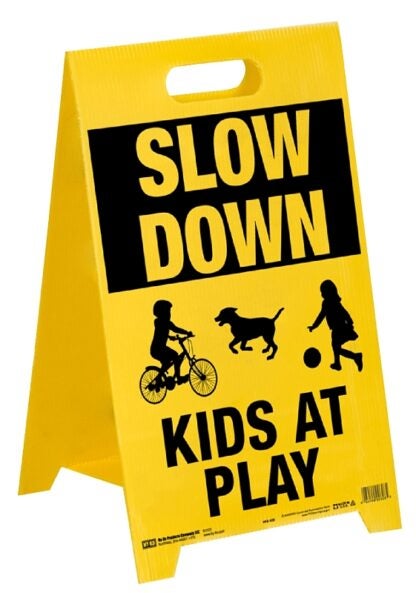 Hy-Ko PFS-KID Sign Stand, SLOW KIDS AT PLAY, Black/Yellow Legend, Plastic