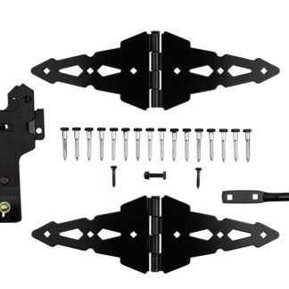 National Hardware Deluxe N109-306 Latch Decorative Strap Hinge Gate Kit, Heavy-Duty, Steel, Black