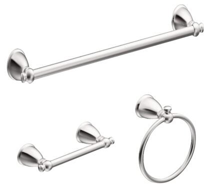 Moen Caldwell Y3193CH Bathroom Hardware Set, Zinc, Chrome, 3-Piece