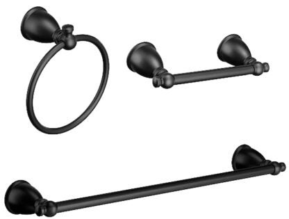 Moen Caldwell Y3193BL Bathroom Hardware Set, Zinc, Black, Matte, 3-Piece