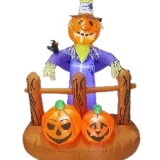 Santas Forest 90978 Inflatable Scarecrow w/Pumpkin, 5 ft H, Polyester, Multi Color, Internal Light/Music: Internal Light, Indoor/Outdoor