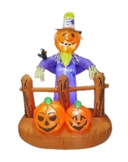 Santas Forest 90978 Inflatable Scarecrow w/Pumpkin, 5 ft H, Polyester, Multi Color, Internal Light/Music: Internal Light, Indoor/Outdoor