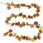 Santas Forest 19903 Maple Leaf Garland, 9 ft, Silk & Plastic, Orange, UL Adapter, Mini Bulb, Clear Light, Indoor Sells in Quantity of 12