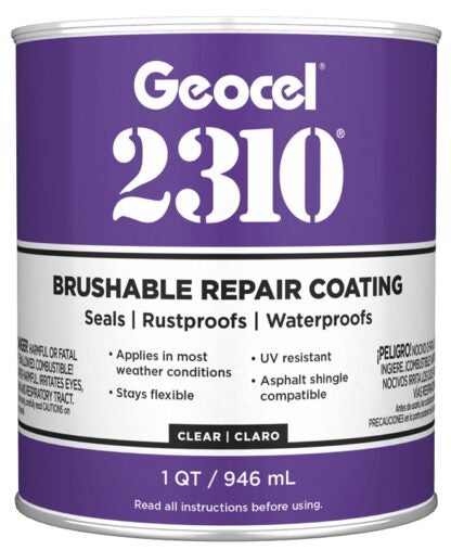 Geocel 2310 Series GC65210 Repair Coating, Liquid, Crystal Clear, 1 qt, Can Sells in Quantity of 6