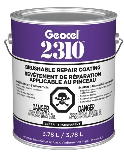 Geocel 2310 Series GC65310 Repair Coating, Liquid, Crystal Clear, 1 gal, Can Sells in Quantity of 4