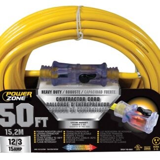 PowerZone ORP511830 Contractor Cord, 12 AWG Cable, 50 ft L, 15 A, 125 V, Yellow