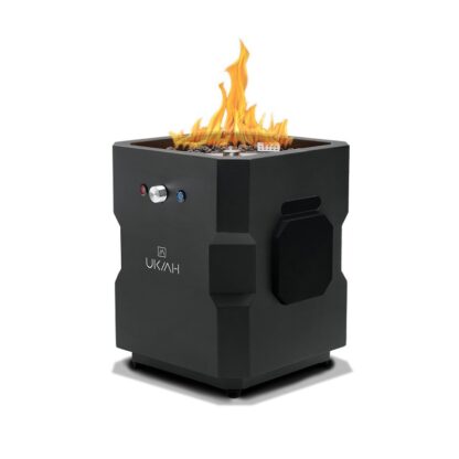 Ukiah TK-1044-T2BLK Portable Fire Pit, 15-1/4 in OAW, 15-1/4 in OAD, 16 in OAH, Propane, Piezo Ignition, Steel