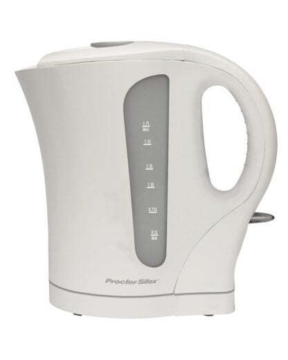 Proctor Silex K4090PS Cordless Electric Kettle, 1.7 L Capacity, 1500 W, Plastic, White, 9-3/4 in L, 2.3 in W