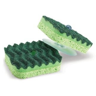 Libman 5014 Sponge with Suction Hanger, 4-1/4 in L, 4-1/4 in W, 1.88 in Thick, Cellulose, Green