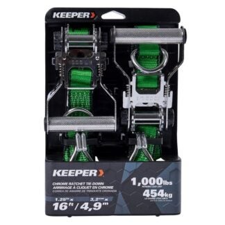 Keeper 85422 Tie-Down, 1-1/4 in W, 16 ft L, Green, 1000 lb Working Load, J-Hook End