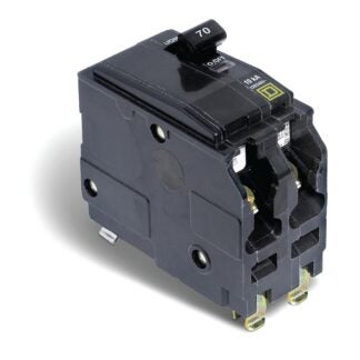 Square D QO QO270CP Circuit Breaker, Mini, 70 A, 2 -Pole, 120/240 VAC, 48 VDC, Plug Mounting, Black