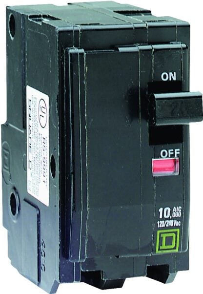 Square D QO QO250CP Circuit Breaker, Mini, 50 A, 2 -Pole, 120/240 VAC, 48 VDC, Plug Mounting, Black