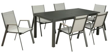 Pacific Casual LLC 224-WM0-7D-AL Key Largo Sling Dining Set, 7-Piece, 225 lb Seating, Rectangle Table, Dark Gray Table