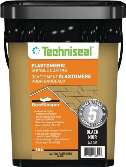 Techniseal RoofKeeper Series 140-305 Elastomeric Protective Coating, Black, 15 L