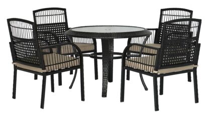 Seasonal Trends 59468 Catalonia Dining Set, 5-Piece, 110 Kg Seating, Round Table, Waved Tempered Glass Tabletop