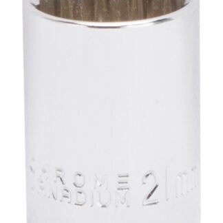 Vulcan MT6531057 Drive Socket, 21 mm Socket, 1/2 in Drive, 12-Point, Chrome Vanadium Steel, Chrome