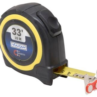 Vulcan 58-10X25-A Tape Measure, 33 ft L Blade, 1 in W Blade, Steel Blade, ABS Plastic Case, Yellow Case