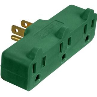 PowerZone ORAD0101 Adapter, 125 V, 3-Outlet, NEMA: NEMA 5-15P, Green