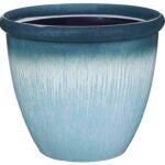 Landscapers Select PT-S010 Egg Rim Planter, 15 in Dia, 12-1/2 in H, Round, Resin, Blue, Blue Drip Sells in Quantity of 6