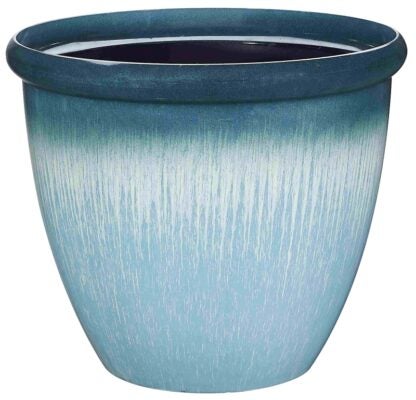 Landscapers Select PT-S010 Egg Rim Planter, 15 in Dia, 12-1/2 in H, Round, Resin, Blue, Blue Drip Sells in Quantity of 6