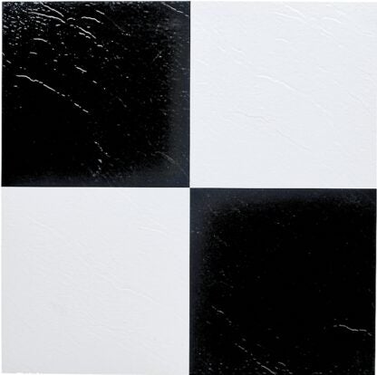 ProSource ELE-1305-3L Vinyl Self-Adhesive Floor Tile, 12 in L Tile, 12 in W Tile, Square Edge, Black/White