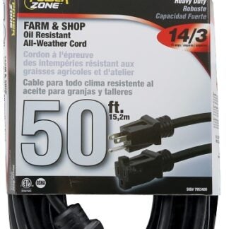 PowerZone OR532730 Extension Cord, 50 ft L, Black