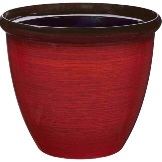 Landscapers Select PT-S020 Planter, 15 in Dia, 12-1/2 in H, Round, Resin, Red Brushed Finish, Red Brushed Sells in Quantity of 6