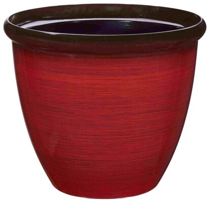 Landscapers Select PT-S020 Planter, 15 in Dia, 12-1/2 in H, Round, Resin, Red Brushed Finish, Red Brushed Sells in Quantity of 6