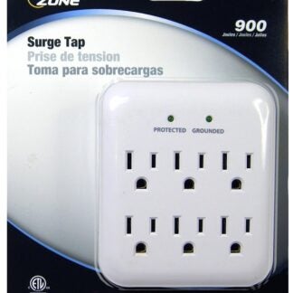 PowerZone OR802115 Surge Protector Tap, 125 V, 15 A, 6-Outlet, 900 Joules Energy, White