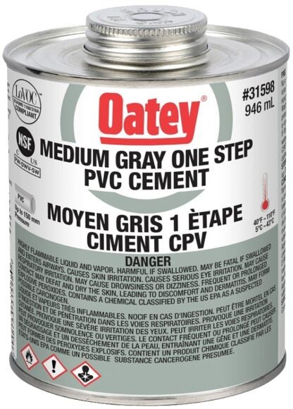 Oatey 48922 PVC Cement 1-Step Medium Grey, 946mL