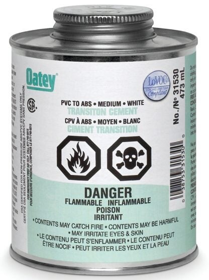 Oatey 31531 Transition Cement, Liquid, White, 236 mL