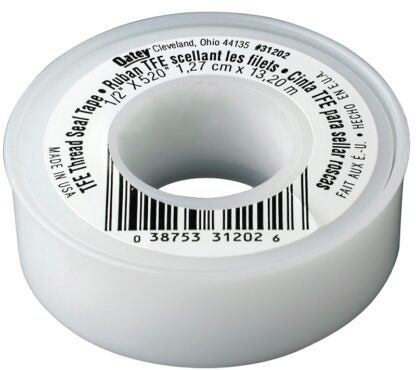 Oatey 31202 Thread Sealant Tape, 520 in L, 1/2 in W, PTFE, White