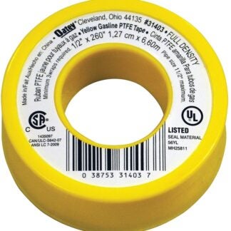 Oatey 31403 Thread Seal Tape, 260 in L, 1/2 in W, PTFE, Yellow