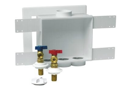 Oatey Quadtro 48201 Washing Machine Outlet Box, 2 -Outlet, Polystyrene, Top, Bottom Valve Mounting