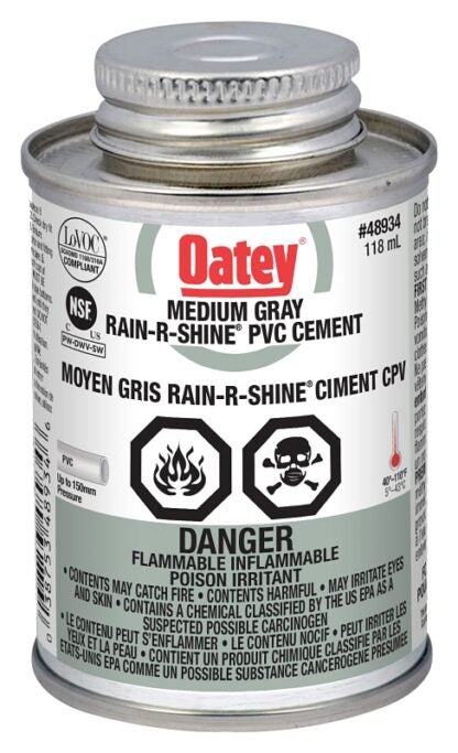 Oatey 48934 PVC Cement Rain-R-Shine, Gray, 118 mL