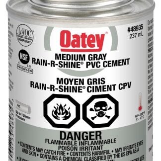 Oatey 48935 PVC Cement, Rain-R-Shine, Gray, 236 mL