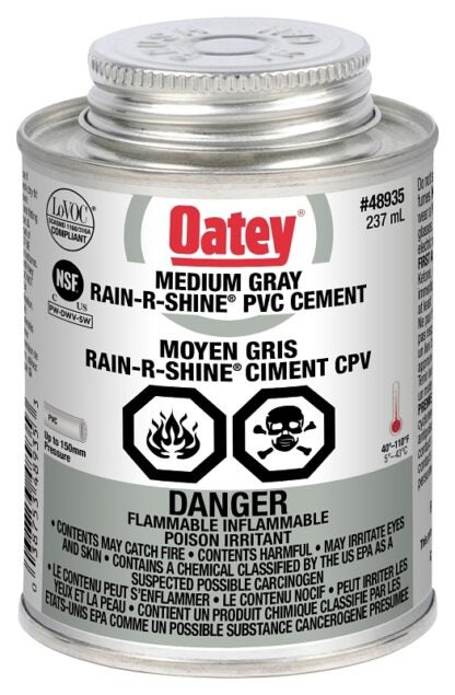 Oatey 48935 PVC Cement, Rain-R-Shine, Gray, 236 mL