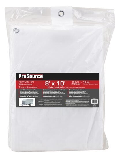 ProSource TW0810 Tarp, 10 ft L, 8 ft W, 10 mil Thick, Plastic, White