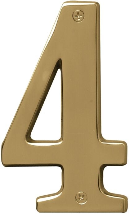 Hy-Ko Prestige Series BR-51PB/4 House Number, Character: 4, 5 in H Character, Brass Character, Brass Sells in Quantity of 3