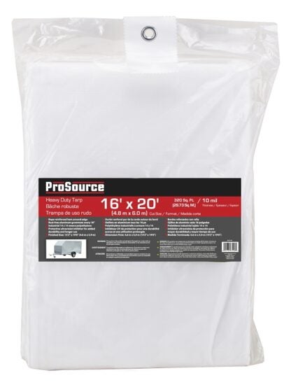 ProSource TW1620 Tarp, 20 ft L, 16 ft W, 10 mil Thick, Polyethylene, White