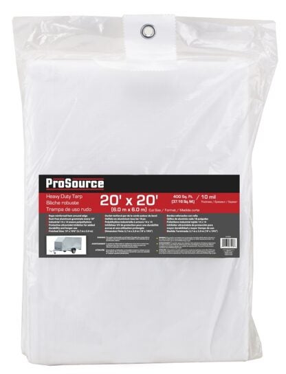 ProSource TW2020 Tarp, 20 ft L, 20 ft W, 10 mil Thick, Plastic, White