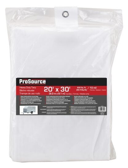 ProSource TW2030 Tarp, 30 ft L, 20 ft W, 10 mil Thick, Plastic, White