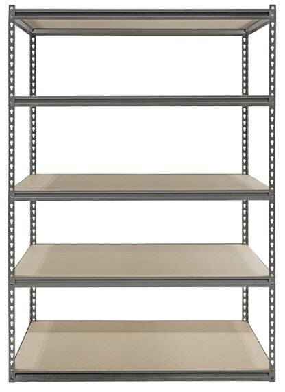 ProSource 310-ORG2505W Boltless Shelving Unit with Particle Boards, 4000 lb, 5-Shelf, 48 in OAW, 24 in OAD, 72 in OAH