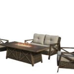 Seasonal Trends MS22002 Yukon Deep Seating Fire Pit Set with 72 in Table, Aluminum Frames with Woven Wicker