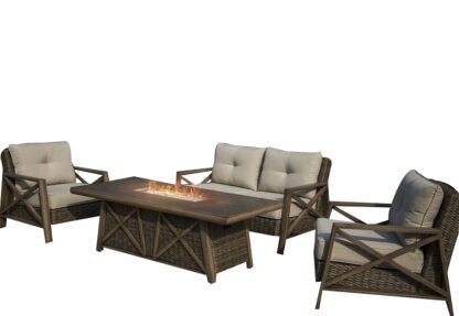 Seasonal Trends MS22002 Yukon Deep Seating Fire Pit Set with 72 in Table, Aluminum Frames with Woven Wicker