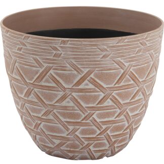 Landscapers Select S19121015-10 Arabesque Planter, 8 in Dia, 6-3/8 in H, Round, High-Density Resin, White Wash Sells in Quantity of 6