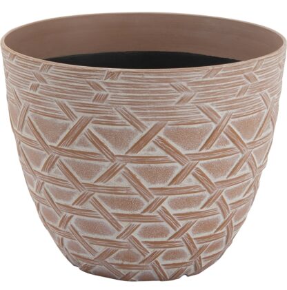 Landscapers Select S19121015-10 Arabesque Planter, 8 in Dia, 6-3/8 in H, Round, High-Density Resin, White Wash Sells in Quantity of 6