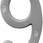 Hy-Ko Prestige Series BR-43SN/9 House Number, Character: 9, 4 in H Character, Nickel Character, Solid Brass Sells in Quantity of 3